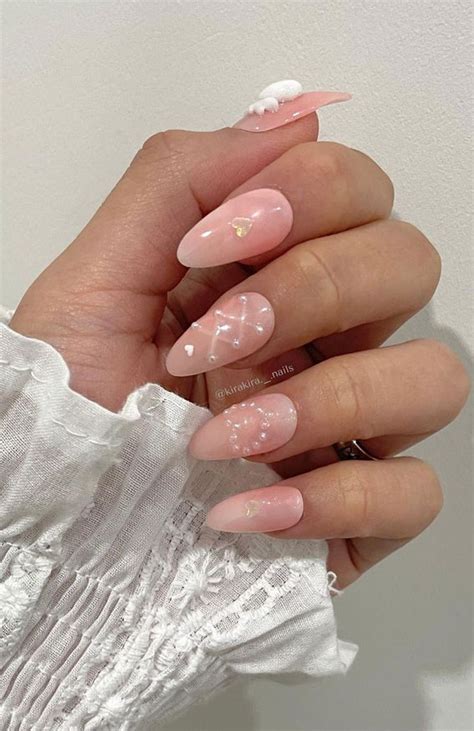 35 Best Valentines Day Nail Designs In 2023 Pearl Heart Nude Nails