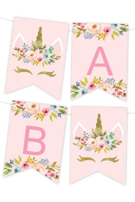 Unicorn Floral Printable Banner Birthday Banner Template Happy