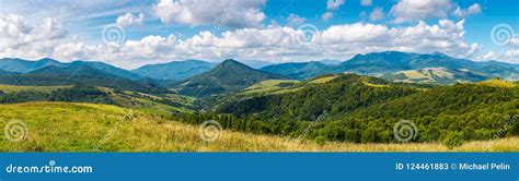 Grassy Meadows And Forested Hills In Early Autumn Stock Image Image
