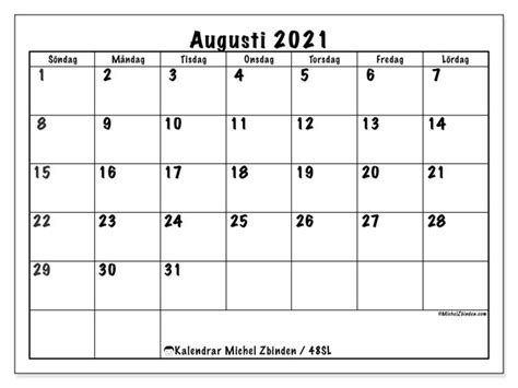 Det nya sortimentet av kalendrar och almanackor för 2021/2022 kommer att publiceras i medicarriers webbkatalog och vara tillgänglig för. Kalender "48SL" augusti 2021 för att skriva ut - Michel ...