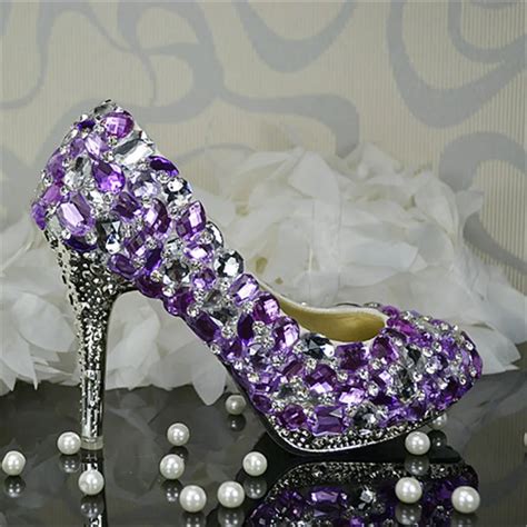 2015 New Luxury Wedding Shoes Handmade Purple Rhinestone Bridal Shoes