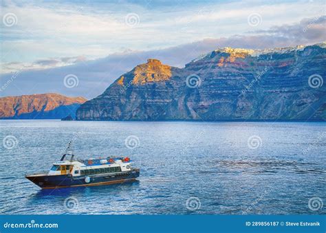 Cruise Ship Tender In The Sunken Caldera Stock Image Image Of Tourism