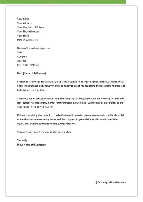 Sample Letter Of Immediate Resignation Resignation Letter