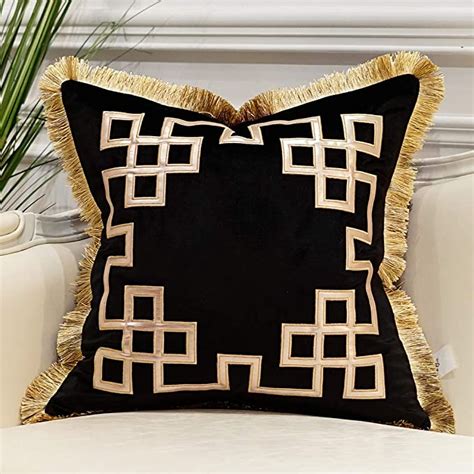 Avigers Luxury Black Decorative Pillow With Tassels 20 X 20 Inches Square Chain