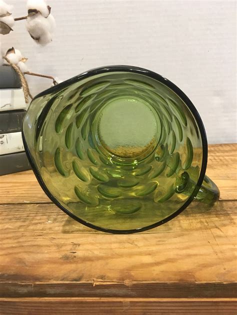 Vintage Glass Pitcher Green Dot Eldorado Hazel Atlas Decor Etsy