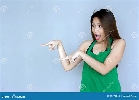 Asian Girl Action With Green Apron Suite Stock Image Image Of Background Happiness 61573201