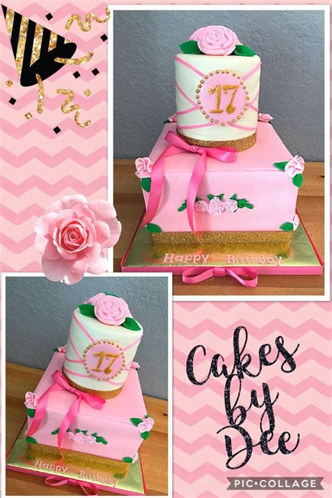 Pink And Gold Birthday Cake Sugar Roses 17 Year Old Birthday Cake