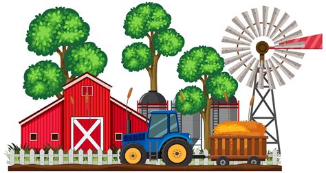 A Farming Scene and Tractor 614317 Vector Art at Vecteezy