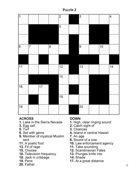 Large Print Easy Crossword Puzzles Printable