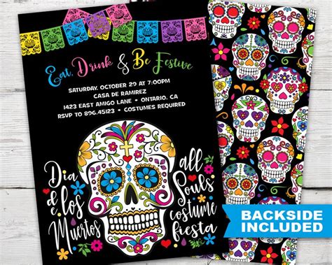 Sugar Skull Party Invitation Dia De Los Muertos Invitations Etsy