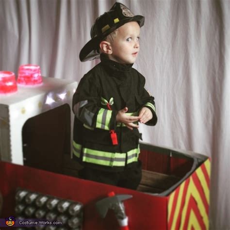 Noah very much wants to be a firefighter when he grows up and my wife and i fully support him in that goal. Little Firefighter and His Truck Costume | DIY Tutorial - Photo 2/9