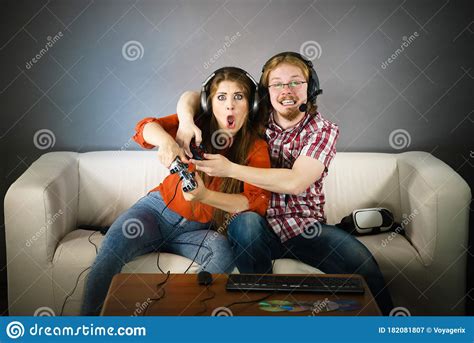 Gamer Couple Playing Games Stock Image Image Of Games 182081807