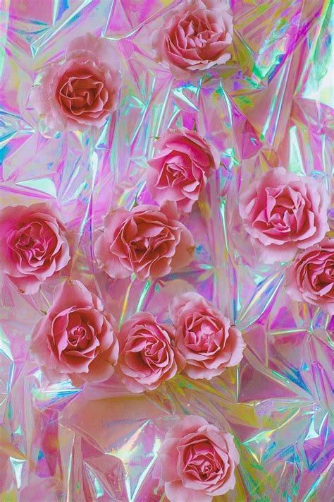 Colors Holographic Wallpapers Pink Aesthetic Flowers