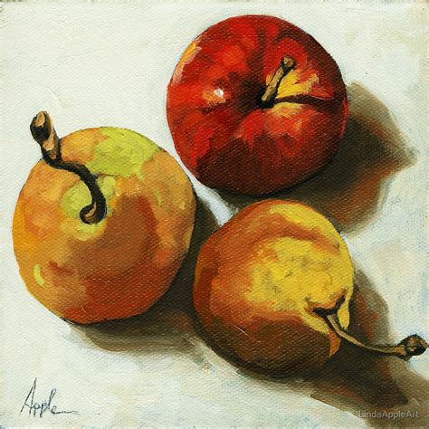 Down On Fruit Pears And Apple Still Life Oil Painting By Lindaappleart Redbubble