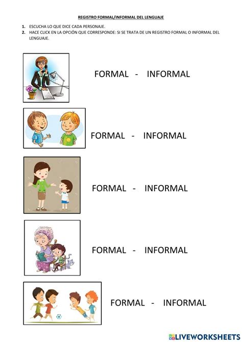 Registro Formal Informal Del Lenguaje Worksheet Tipos De Lenguaje Lenguaje Expresiones De