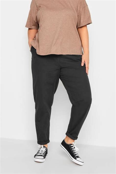 Plus Size Black Elasticated Stretch Straight Leg Trousers Yours Clothing