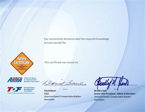 Safety Certificate For Transportation Project Professional American