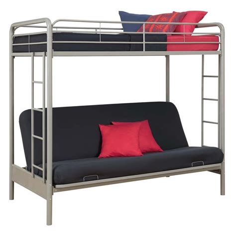 Some designs of a bunk bed may have a table or sofa as the bottom tier with a loft bed on the top. Twin over Futon Metal Bunk Bed in Silver - 4023417