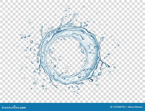 Blue Circle Water Splash And Drops Isolated On Transparent Background