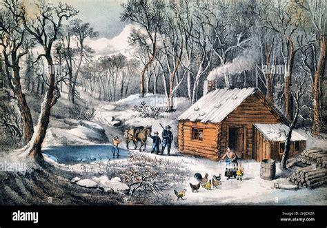 A Home In The Wilderness Showing An American Pioneer Cabin On The