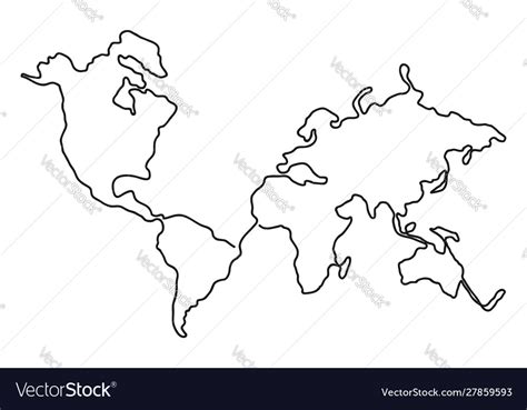 Continuous Line Drawing World Map One Line Map Vector Image
