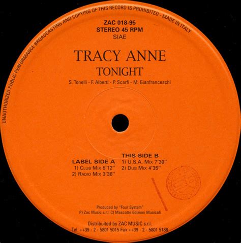 Tracy Anne Tonight Releases Reviews Credits Discogs