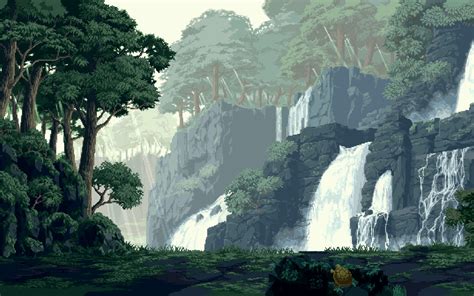 Pixel Art Waterfall Wallpaper Coolwallpapersme