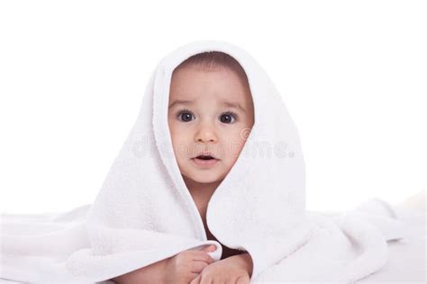 Cute Infant Baby Under The White Towel Stock Image Image Of Funny