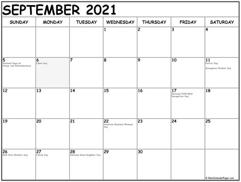 Collection Of September 2021 Calendars With Holidays