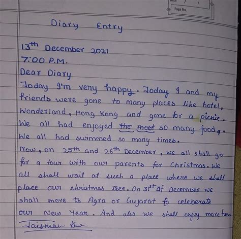 Diary Entry Diary Entry Format Diary Writing Writing English Writing