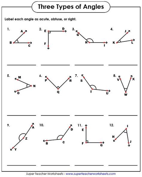 Types Of Angles Acute Obtuse Right Angles Worksheet Geometry