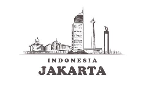 Jakarta Sketch City Indonésia Vetor Premium