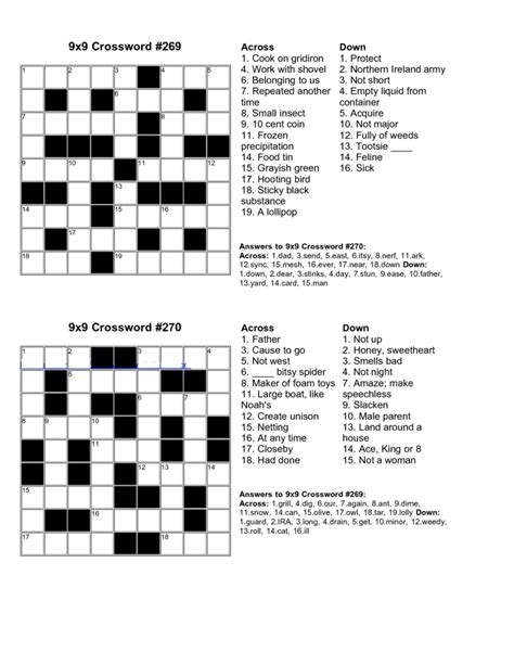 Printable Crosswords With Answers