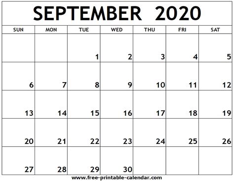 Printable Monthly Calendar September 2020 Printable Word Searches