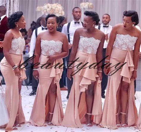 2019 Modest Nigerian African Bridesmaid Dresses Split Maid Of Honor Gowns Formal Wedding Party