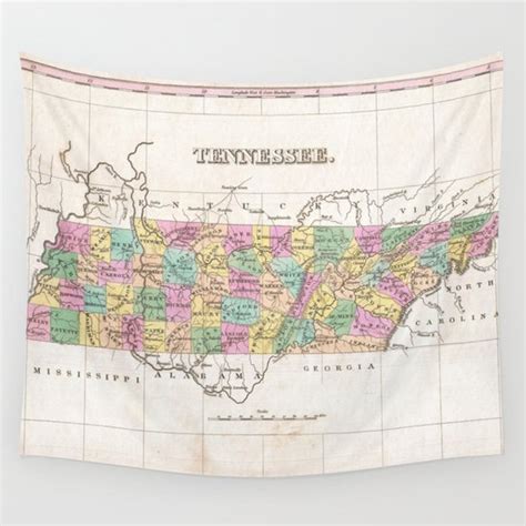 Vintage Map Of Tennessee 1827 Wall Tapestry By Bravuramedia Society6