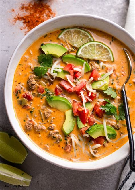 Place the olive oil into a frying pan and heat over a high heat. Creamy Taco Soup (Low Carb/Keto) | Recipes.RED