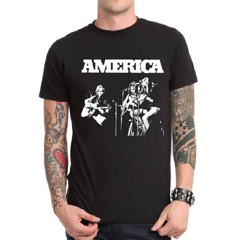 America Band Rock T Shirt Black Heavy Metal Tee Wishiny