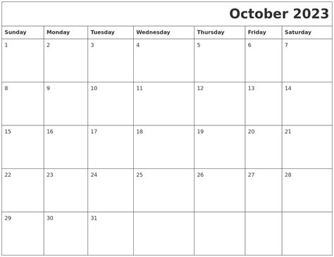 October 2023 Printable Calender