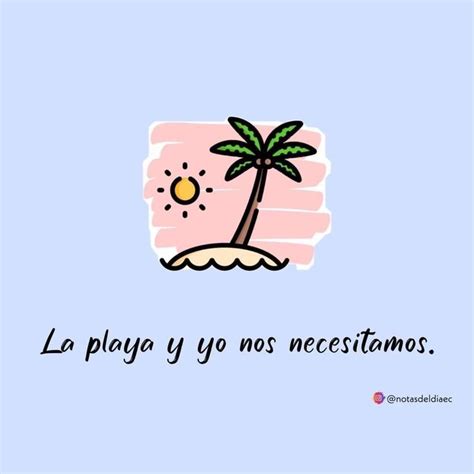 A Blue Background With A Palm Tree And The Words La Playa Yo Nos Necestas
