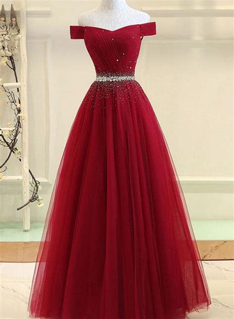 Dark Red Tulle A Line Formal Dress Red Party Gowns Prom Dress 2018