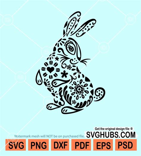 Mandala Bunny Svgg Zentangle Bunny Svg Floral Bunny Svg Happy Easter Svg