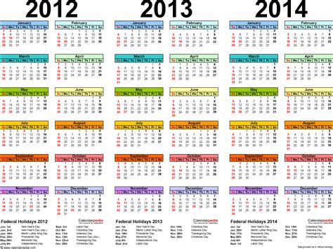 2012 2013 2014 Calendar