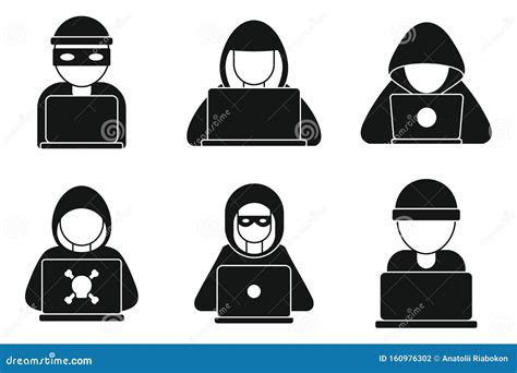 Hacker Man Icons Set Simple Style Stock Vector Illustration Of