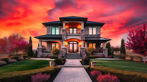 Premium Ai Image A Stunning Luxury Home Exterior With A Colorful