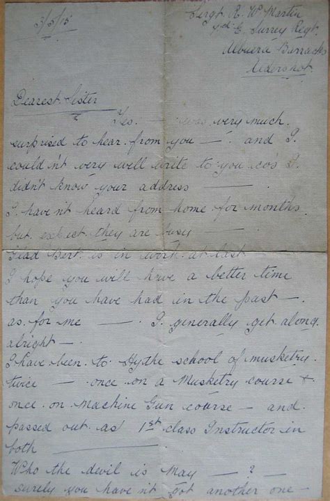 Letter 1 First World War Poetry Digital Archive
