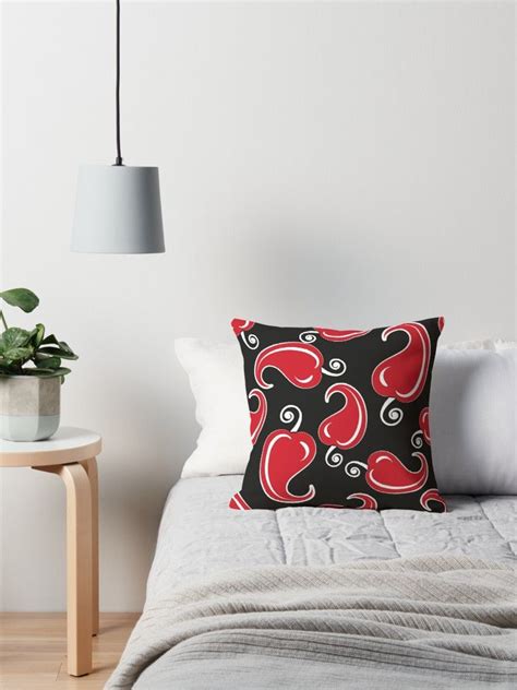 red chili pepper on a black background abstract pattern design 222 throw pillows by