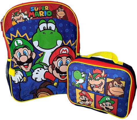 Super Mario Brothers School 16 Backpack Bookbag With Insulated Lunch