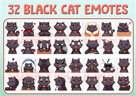 32x Twitch Discord Emotes Black Cat Kitty Katzen Stream Etsyde