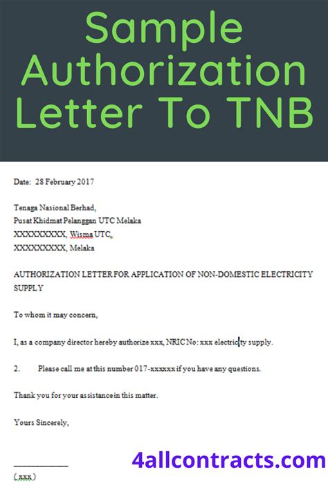 Sample Authorization Letter To Tnb Word Template Word Template